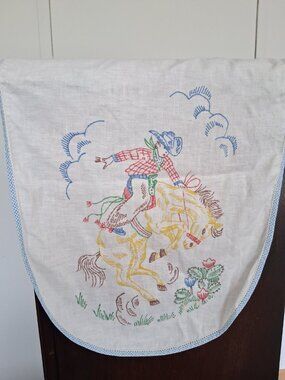 vintage printed on tea table runner cowboy on a bucking horse 39 X 13 Western